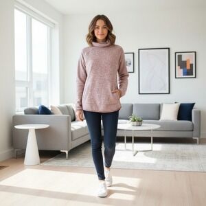 Tek Gear Women's Size S Small Fleece Pullover Pink High Neck Long Sleeve Pocket